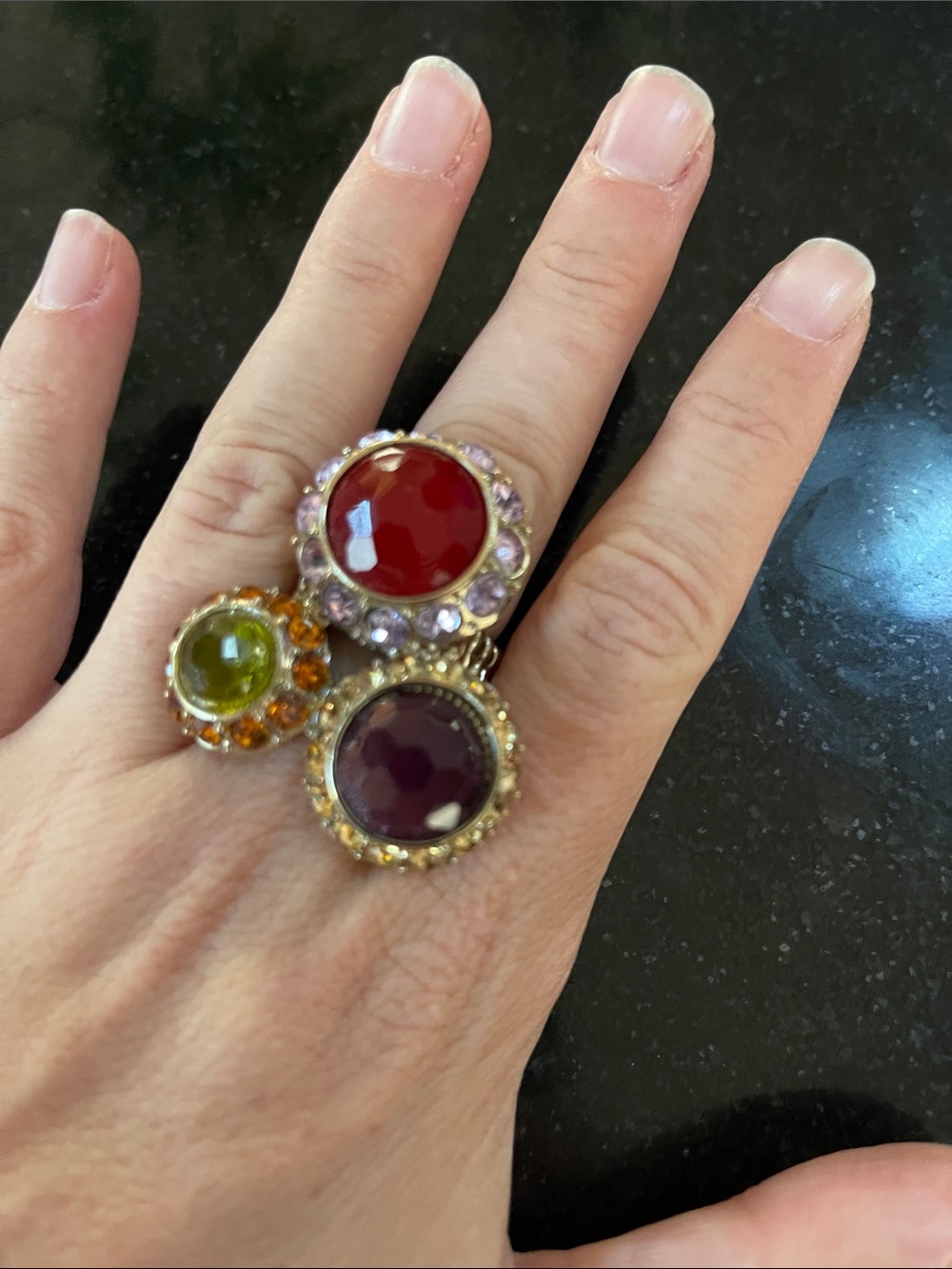 Multi-Stone Gold-Tone Statement Ring - Red, Purple & Green